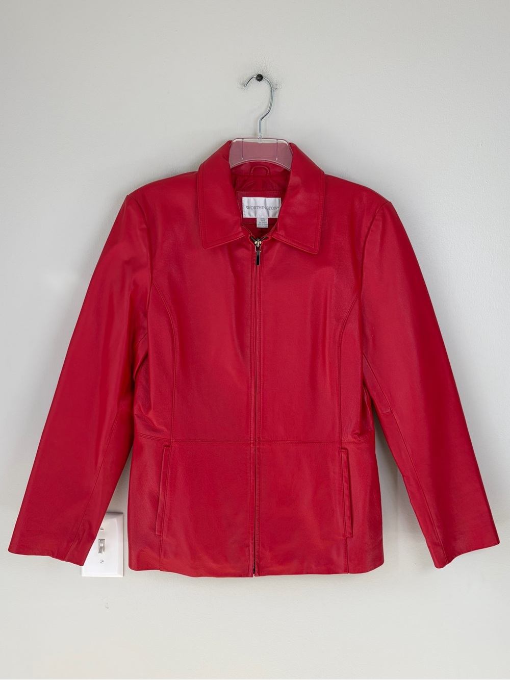 Worthington Bright Red Zip Up 100% Genuine Leather Jacket